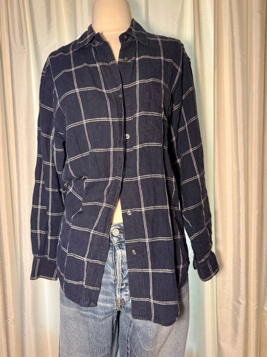 Ralph Lauren Tops - Ralph Lauren 100 Linen Navy Windowpane Button-Up Shirt